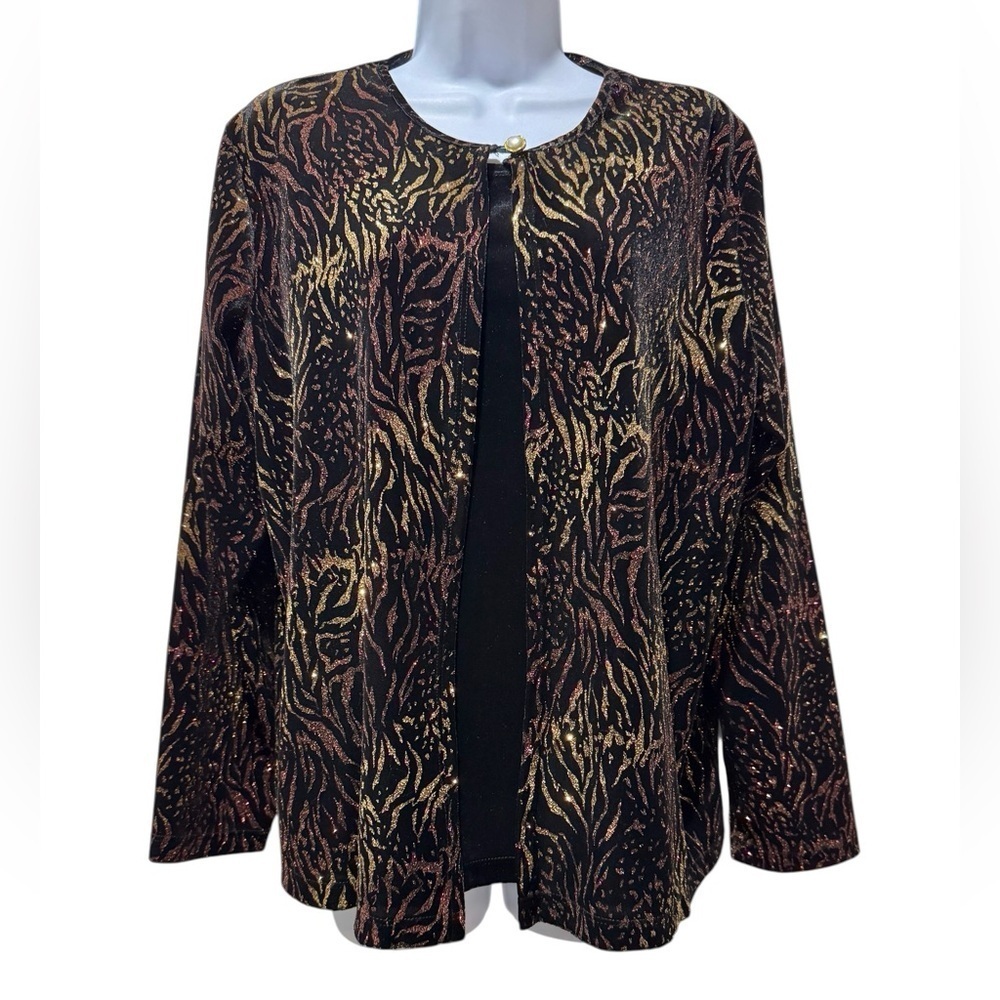 Elementz Metallic Glitter Jacket Attached Velvet Cami Size XL Glam Elegant